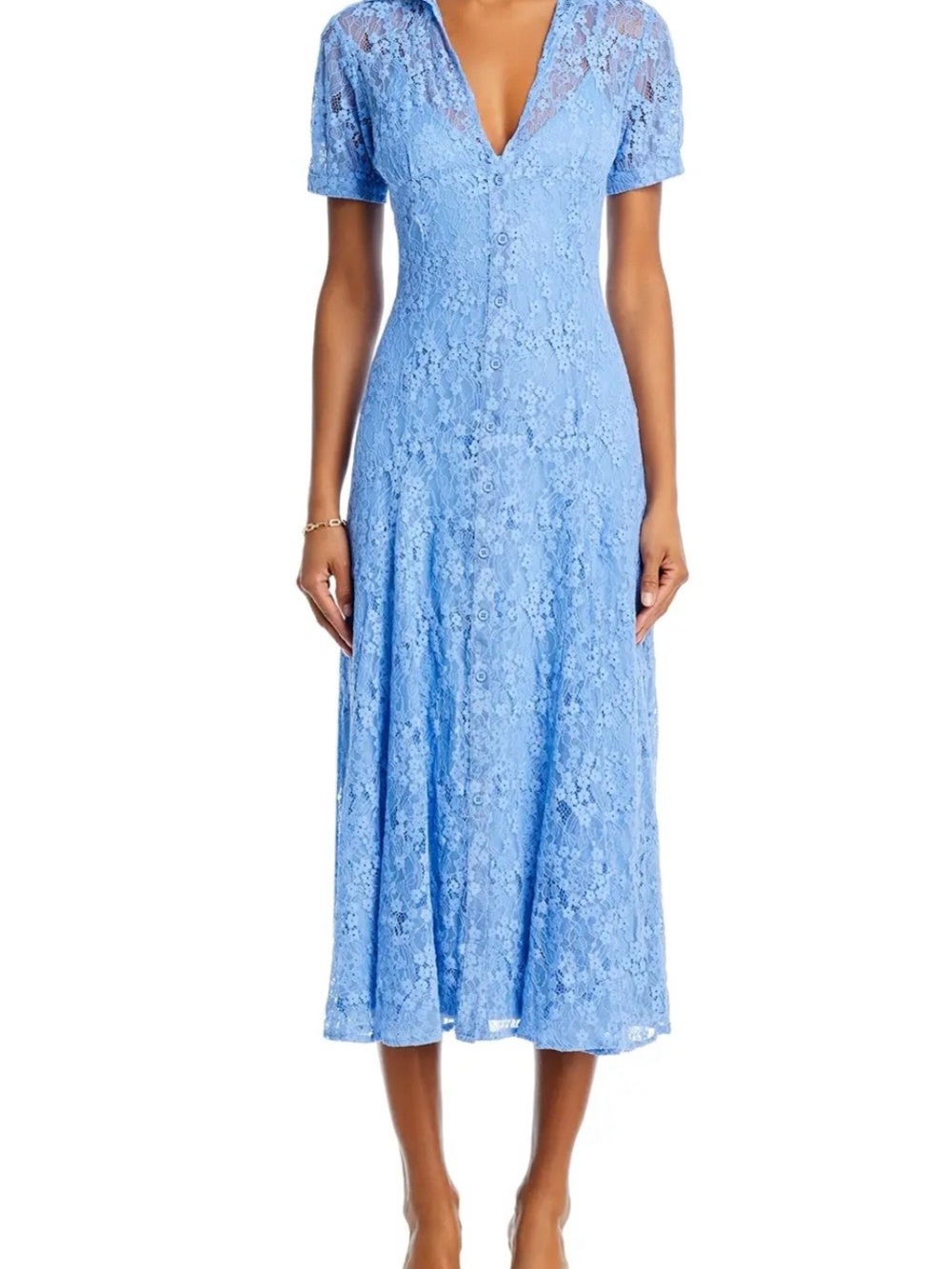 Aqua Powder Blue Lace Midi Dress